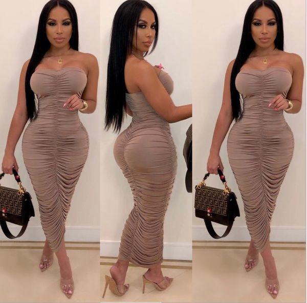 

strapless bodycon womens dresses irregular ruched long dress summer fashion casual club party women clothing, Black;gray