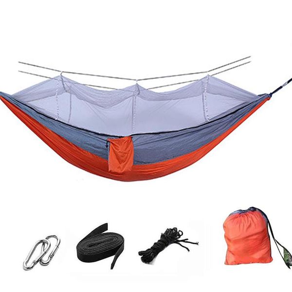 

1-2 person portable outdoor camping hammock with mosquito net high strength parachute fabric hanging bed hunting sleeping swing