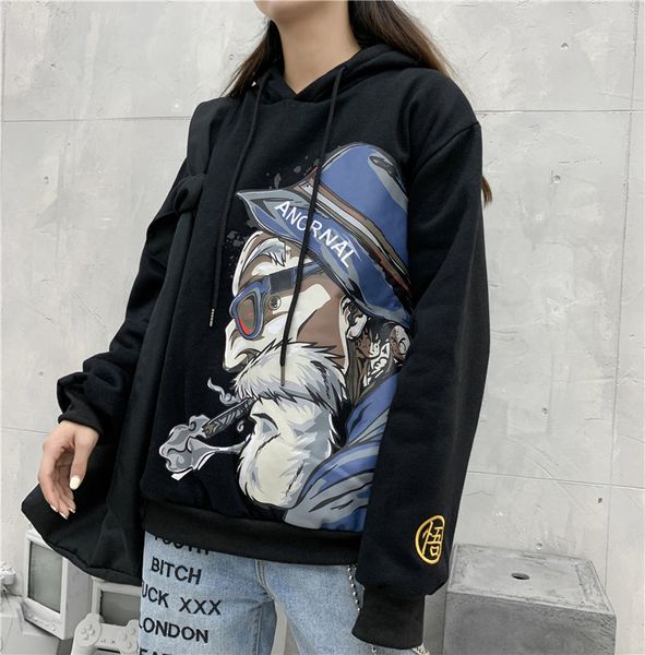 

autumn and winter new korean version of ulzzang original sufeng sweater women's loose trend bf students' all-around hooded coat, Black