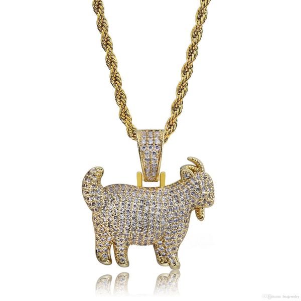 

shiny trendy animal sleep goat pendant necklace charms for men women gold silver color cubic zircon hip hop jewelry