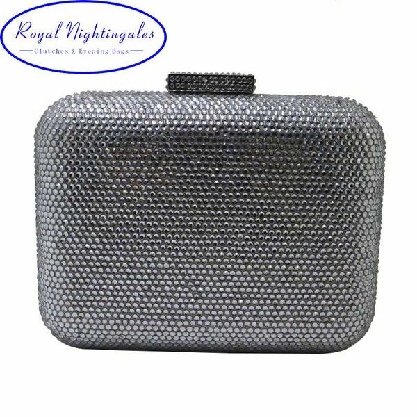 

royal nightingales hard box clutch clear white crystal evening bags for womens party prom and matching shoes and dress silver