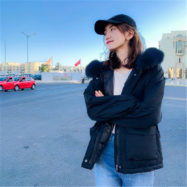

2019 new winter jacket girl jacket short cotton pad down women fashion trend casual short cotton clothing, Black