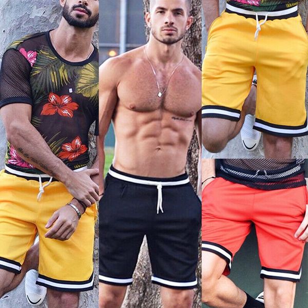

uk men's summer casual stripe shorts gym sport jogging beach swim pants trousers, White;red