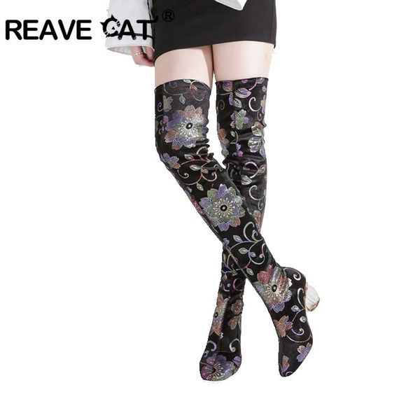 

reave cat 2020 thigh high boots crystal clear high heels stretched over the knee boots winter ladies women long booties, Black