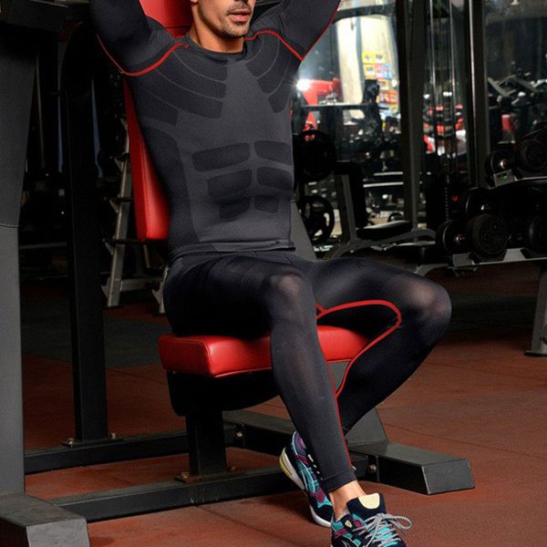 

2019 men long johns set comfortable quick drying compression long sleeve tight 2 piece + trousers shapers, Black;white