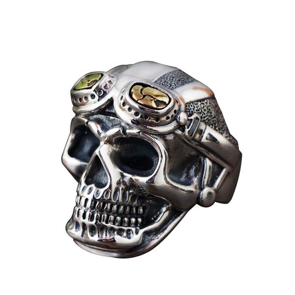 

fdlk vintage gothic skull ring pilot undead legion punk ring mens biker jewelry, Silver