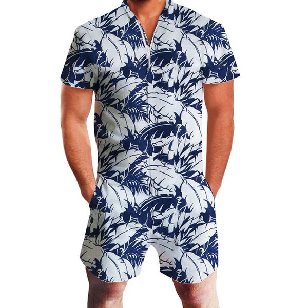 

US Flag Rompers Floral 3D Print Men Funny Jumpsuit Playsuit Male Harem Cargo Overalls Summer One Piece Beach Slim Fit Men's Sets