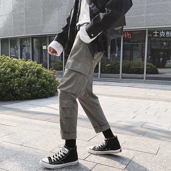 

outdoor 2019 spring autumn cargo hip hop hiking camping trekking cotton multi pocket travel track pants men teenagers trousers, Black;green