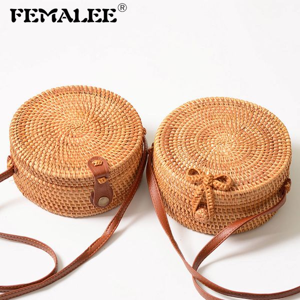 

femalee круговая повседневный rattan сумка 2019 ins летний кошелек ручной работы bali beach плеча лук сумки тканые сумки bohemian мешком гла