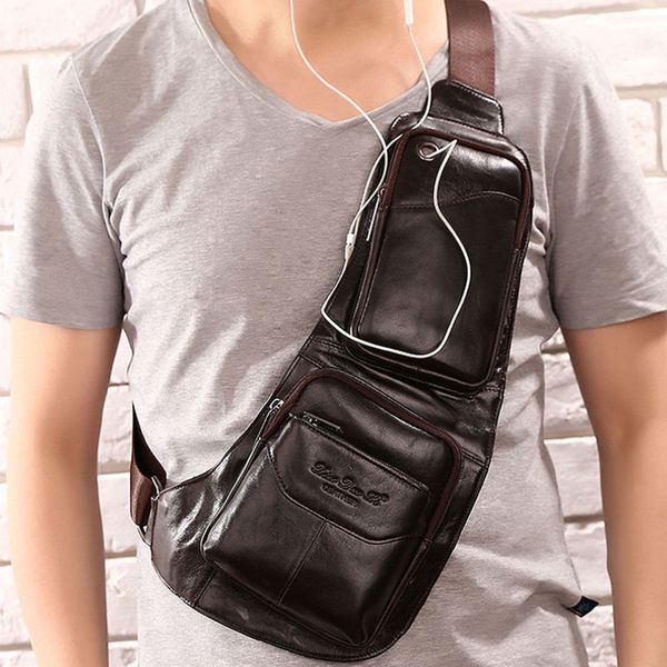 

2019 men's waterproof vintage leather travel riding cross body messenger shoulder sling anti-theft chest casual bag
