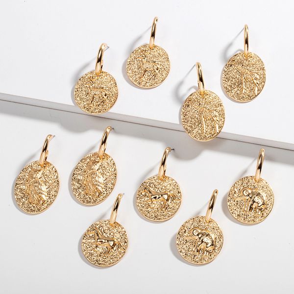 

earrings design french craft fashion jewelry animal coin round brand pendant female earrings, White