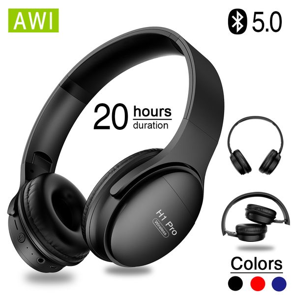 

awi h1 pro bluetooth headphones wireless earphone over-ear noise hifi stereo canceling gaming headset with mic support tf card