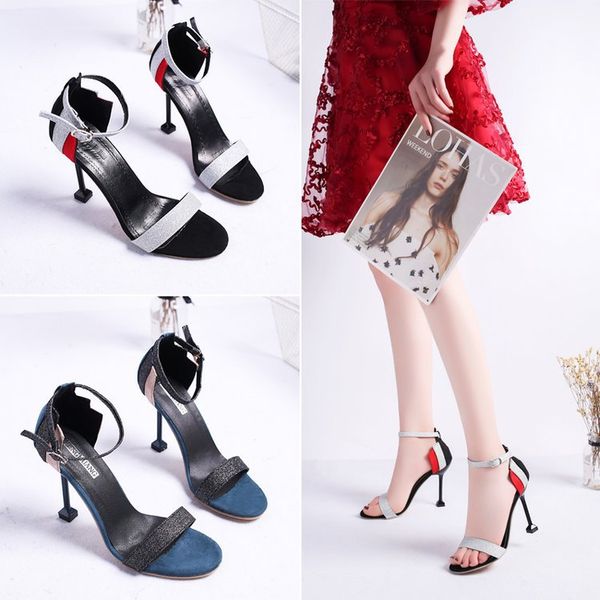 

2019 summer popular high heel shoes new style versatile comfortable fashion mixed colors anti-slip wear-resistant thin heel, Black