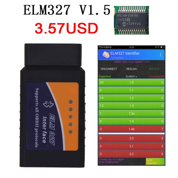 

elm327 v1.5 pic18f25k80 bluetooth car diagnostic tool elm 327 v1.5 hw elm327 v2.1 sw obd2 scanner for android code reader