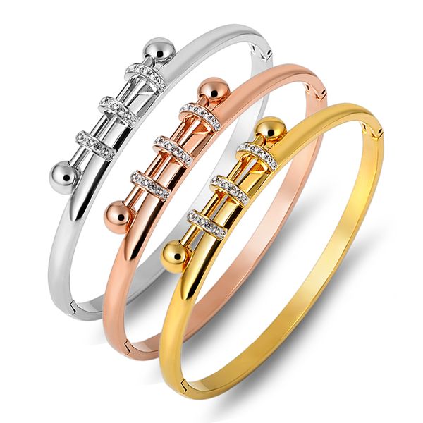 

three circle crystals bracelets & bangles titanium steel jewelry women gold charm cuff bangles cubic zirconia pulseira, Black