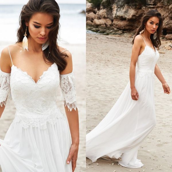 

modest linea raffealli simple a line wedding dresses v neck sleeveless backless lace applique wedding gowns sweep train robe de mariÃ©e, White