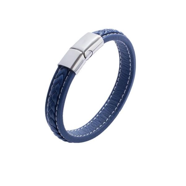 

fashion leather bracelet men's leather bracelet simple style stainless steel buckle wristband pw728l, Golden;silver