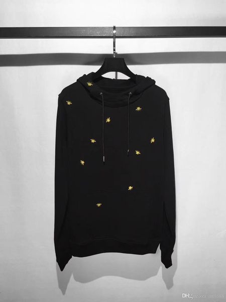 

2018 new fashion brand aureate embroidery line bees hoodies men male long sleeve color hooded sweatshirt mens hoodie casual sportswear, Black