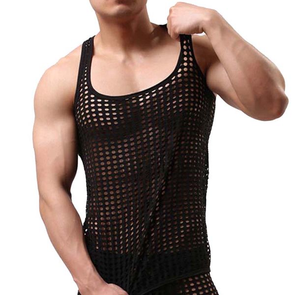 

fishnet men transparent bodybuilding stringer tank fashion brand 2018 mens mesh tank, White;black