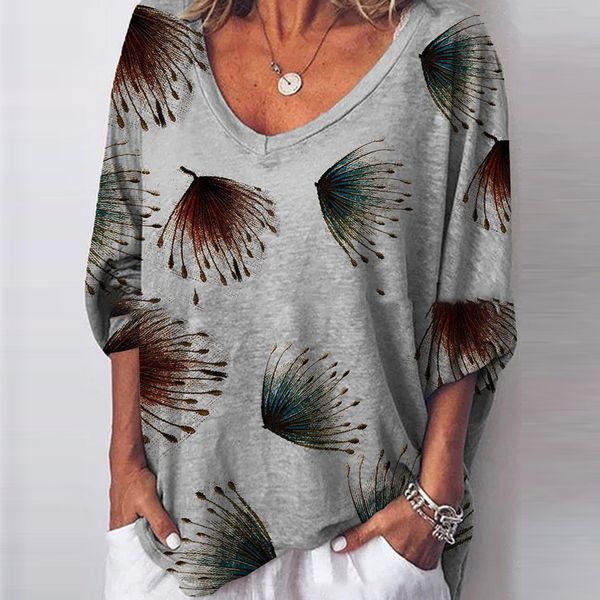 

women's summer casual loose v-neck print femme shirt blouse, White