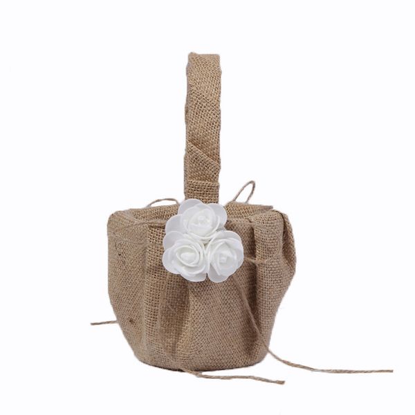 

retro jute burlap lace wedding flower basket flower girl basket for wedding decoration storage hanging basket-abux