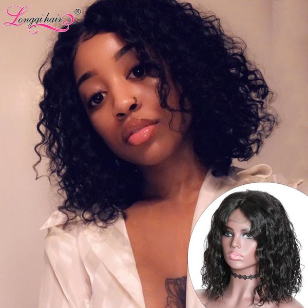 

high ratio 13x4 lace front human hair wigs brazilian water wave wigs remy hair bob lace front for women 8 - 14 inch, Black;brown