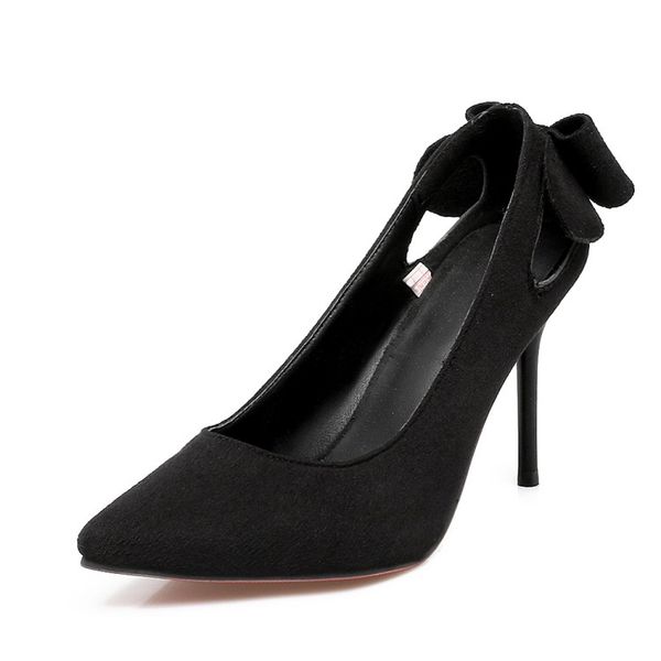 

wholesale stiletto high heels pointed toe dress shoes women formal suits bowknot thin high heels, Black