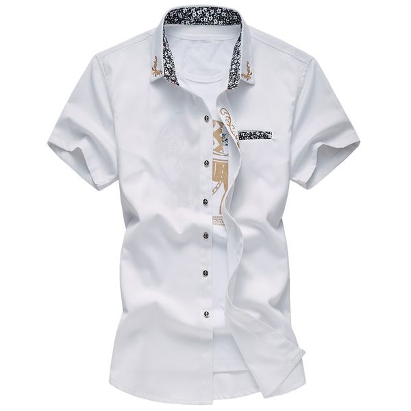 

2019 new models personalized embroidery men's short-sleeved brand shirt fashion casual solid color shirt 5xl 6xl 7xl, White;black