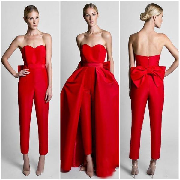 

2020 new red jumpsuits formal evening dresses with detachable skirt sweetheart prom dresses party wear pants for women, Black