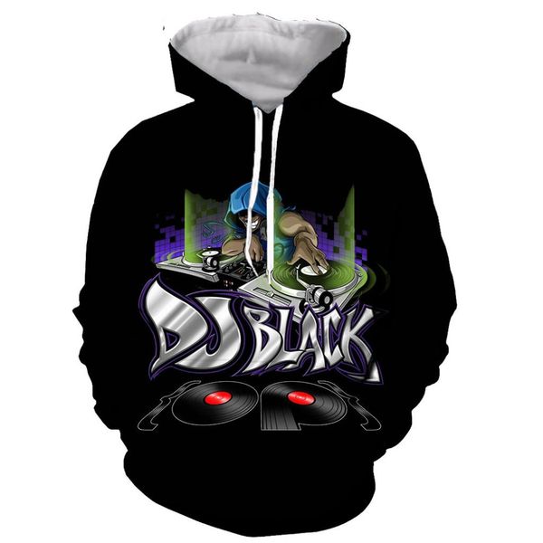 

new crazy dj 3d printed men hooded hoodie sweatshirt fashion graphic hoodie casual streetwear pullover, Black