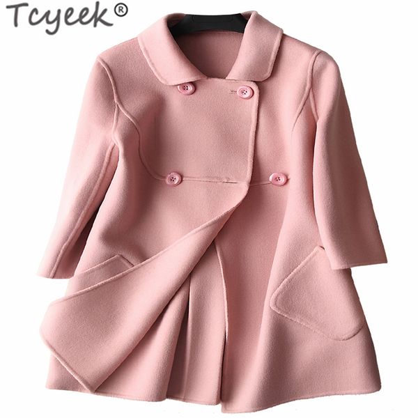 

tcyeek 100% real wool coat female fashion ladies winter jacket women clothes 2019 cashmere jacket korean outerwear hiver msd987, Black
