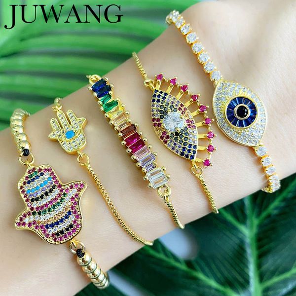 

rainbow evil eye adjustable zircon bracelets fatima hand tennis bracelet gold greek eye women jewelry olho grego, Black