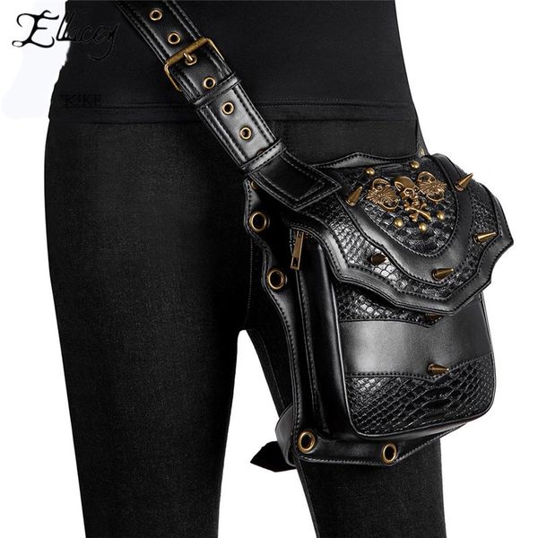 

steampunk skull waist bag 2019 moto biker chest bag black gothic belt men women rivet shoulder tactical pockets waist pack