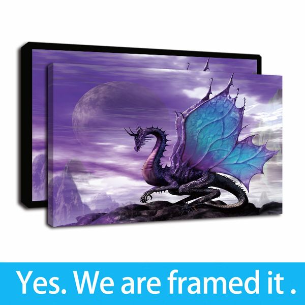 

framed canvas wall art,modern color psychedelic western dragon cartoon animals oil painting wall canvas print painting home decor