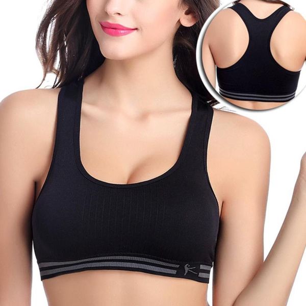

women solid color wireless removable padded racerback sports bra breathable workout gym yoga bralette seamless crop bra, White;black