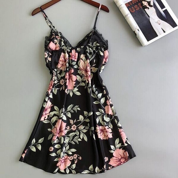 

нового сексуального женского цветочный сатин lace nightgowns paddad push-up белье пижама nightdress пижама, Black;red