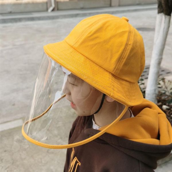 

children kids anti-spitting protective hat dustproof cover kids boys girls fisherman cap hat fcecover protective cap for child, Yellow