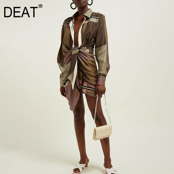 

deat 2020 leisure full sleeve asymmetrical empire waistline knee length dresses women v neck loose print dress autumn new td660, Black;gray