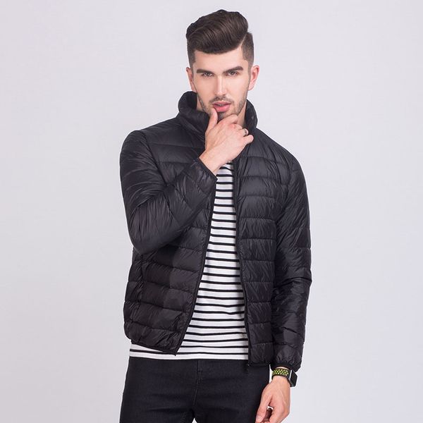 

new arrival 2019 autumn winter ultra thin light weight down jacket men stand collar slim short down coat outerwear plus size, Black