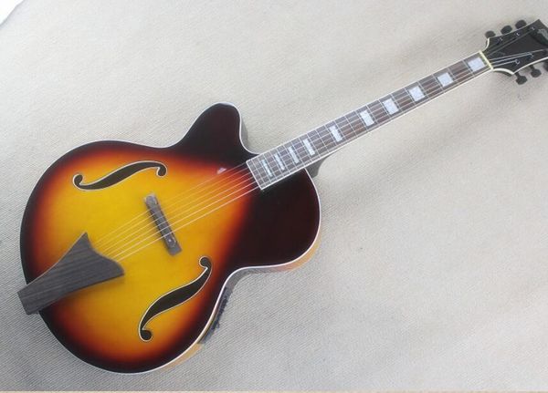 

es-175 полу-полый двойной f отверстие левой рукой небольшой джаз электрогитара закат цвет, чехол для гитары доступны, бесплатная доставка