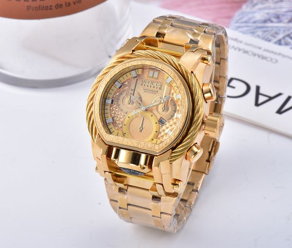 

2020 new model invicta reserve bolt zeus stainless steel magnum plated dual dial 52mm men quartz watch, Slivery;brown