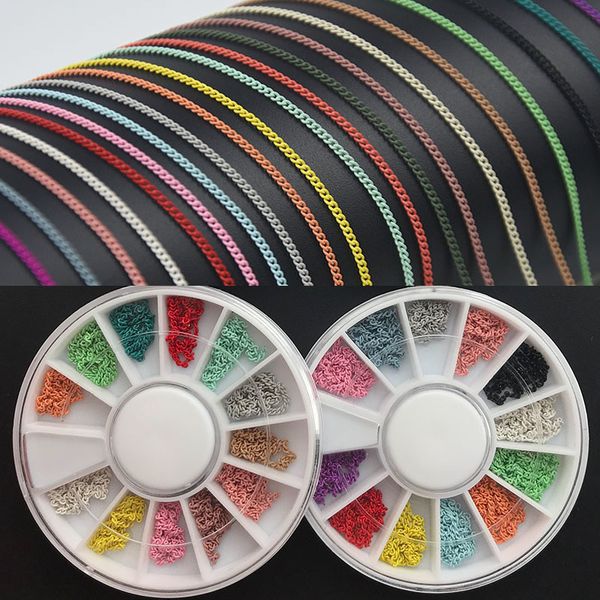 

120cm 1 box matte macarons colorful nail chain metal manicure nails studs charming 3d diy nail art decoration jewelry accessory, Silver;gold