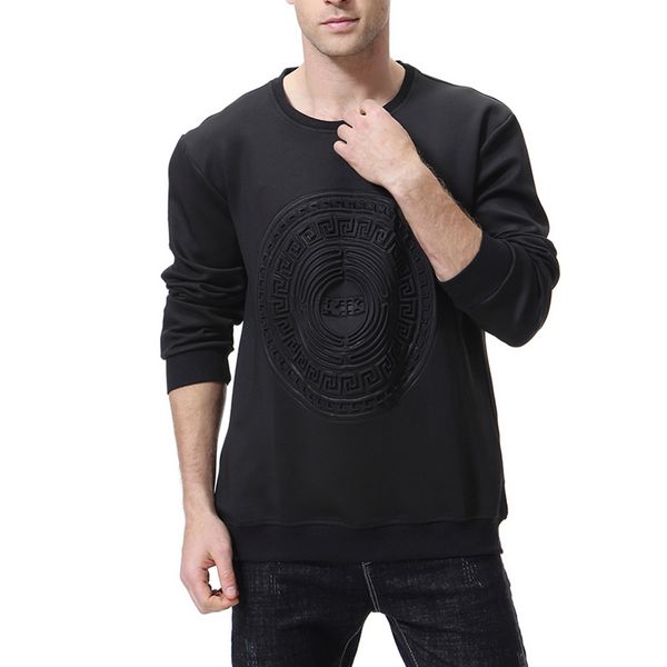 

2019 Mens Spring Time Thin Hoodies Embossing Fashionable Pullover Round Collar Pure Colors Long Sleeve Casual Hoodies