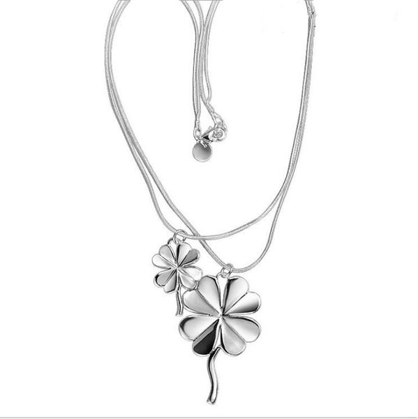

plated sterling silver necklace 18 inches hanging double clover snake necklace dhsn218 925 silver plate pendant necklaces jewelry, Black