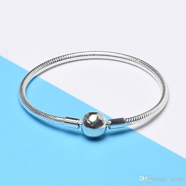 

925 sterling silver smooth 3mm snake chain european beads fits pandora bracelet bangle chain jewelry with logo gift for men women, Golden;silver