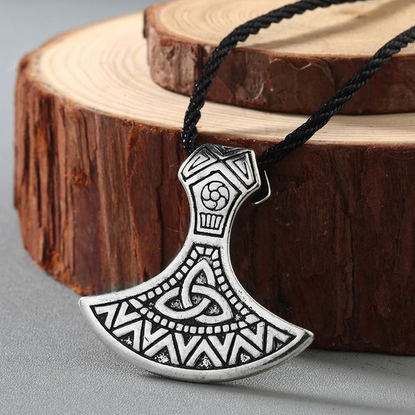 

qiamni vintage valknut odin 's symbol of norse viking mammen axe amulet pendant necklace slavic gift for men women punk collier, Silver