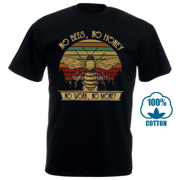 

no bees no honey work money vintage men t shirt black cotton s 4xl, White;black