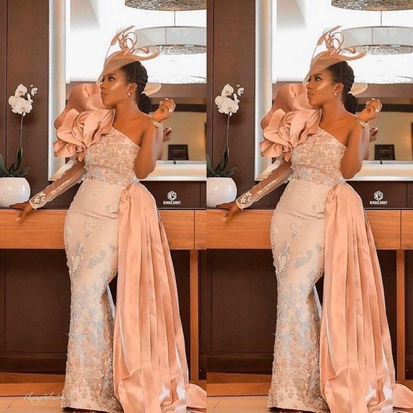 

2020 arabic aso ebi lace beaded evening dresses one shoulder mermaid prom dresses formal party reception gonws plus size, Black;red