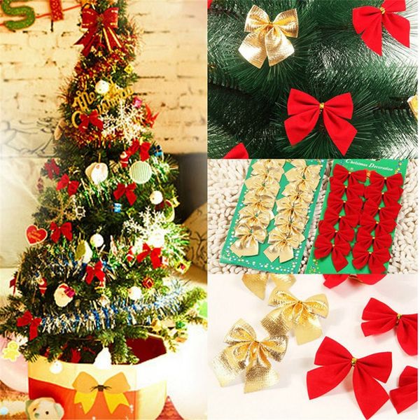 

12pcs pretty bow xmas ornament christmas tree decoration festival party home bowknots baubles baubles new year decoration