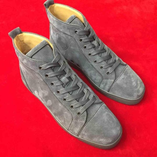 

red bottom mens causal sneakers shoes high cut gray european fashion brand man red sole flat shoes handmade custom with box d09, Black